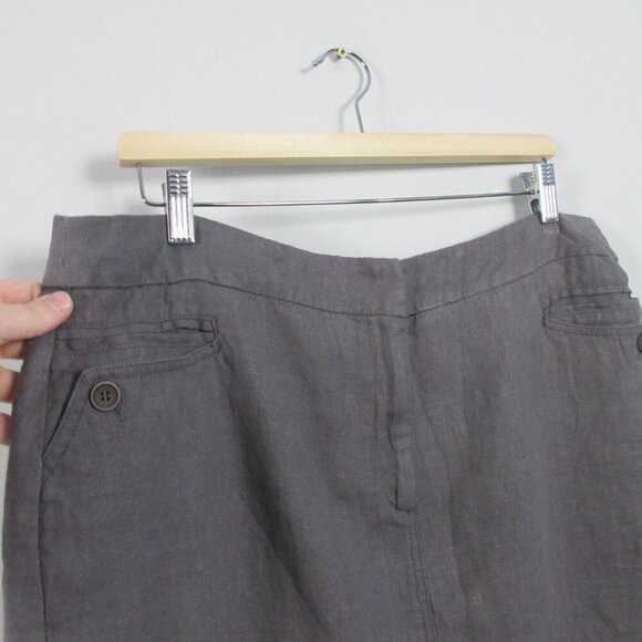 Eileen Fisher Linen Twill Pencil Mini Skirt L Gray Classic Preppy Casual 306 - Picture 5 of 12